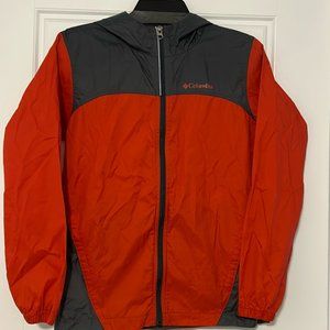 Columbia Jacket Youth Large Red Rain Coat Full Zip Boys Hooded Pockets Nylon